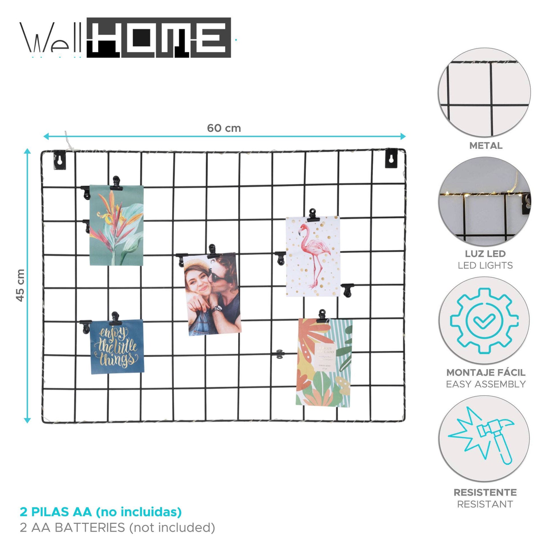 Well Home Estante Para Fotos Con Cable Y Luces Led 60x45cm_1