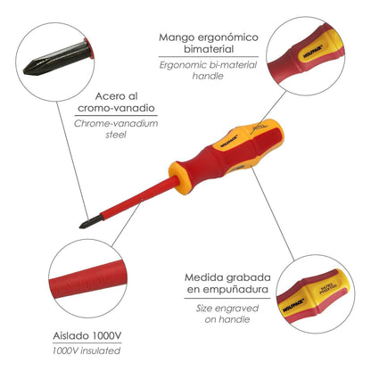 Destornillador Phillips Aislado Certificado Vde 1.000 V. Medida Ph 2 - 6,0 X 100 Mm. Destornillador Seguridad Electricista_2