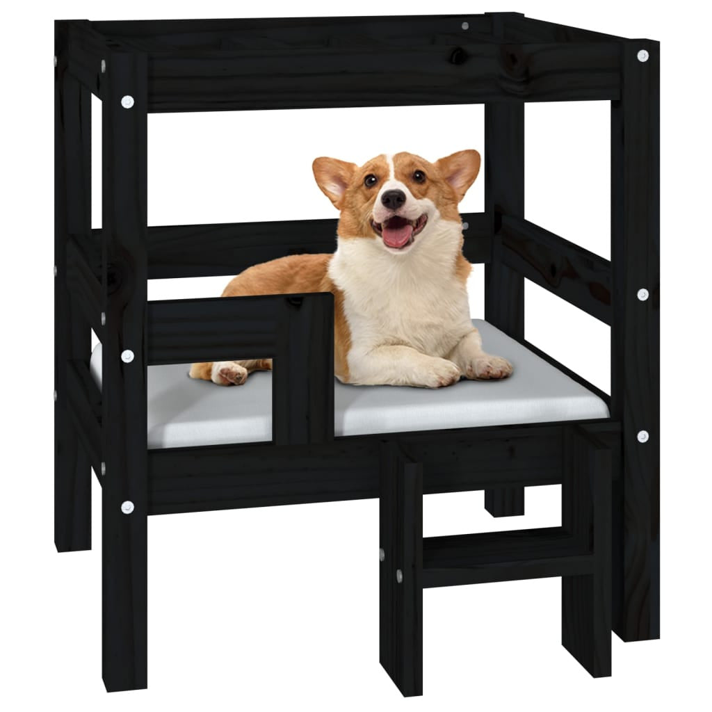 Vidaxl Cama Para Perros Madera Maciza De Pino Negro 55,5x53,5x60 Cm_3