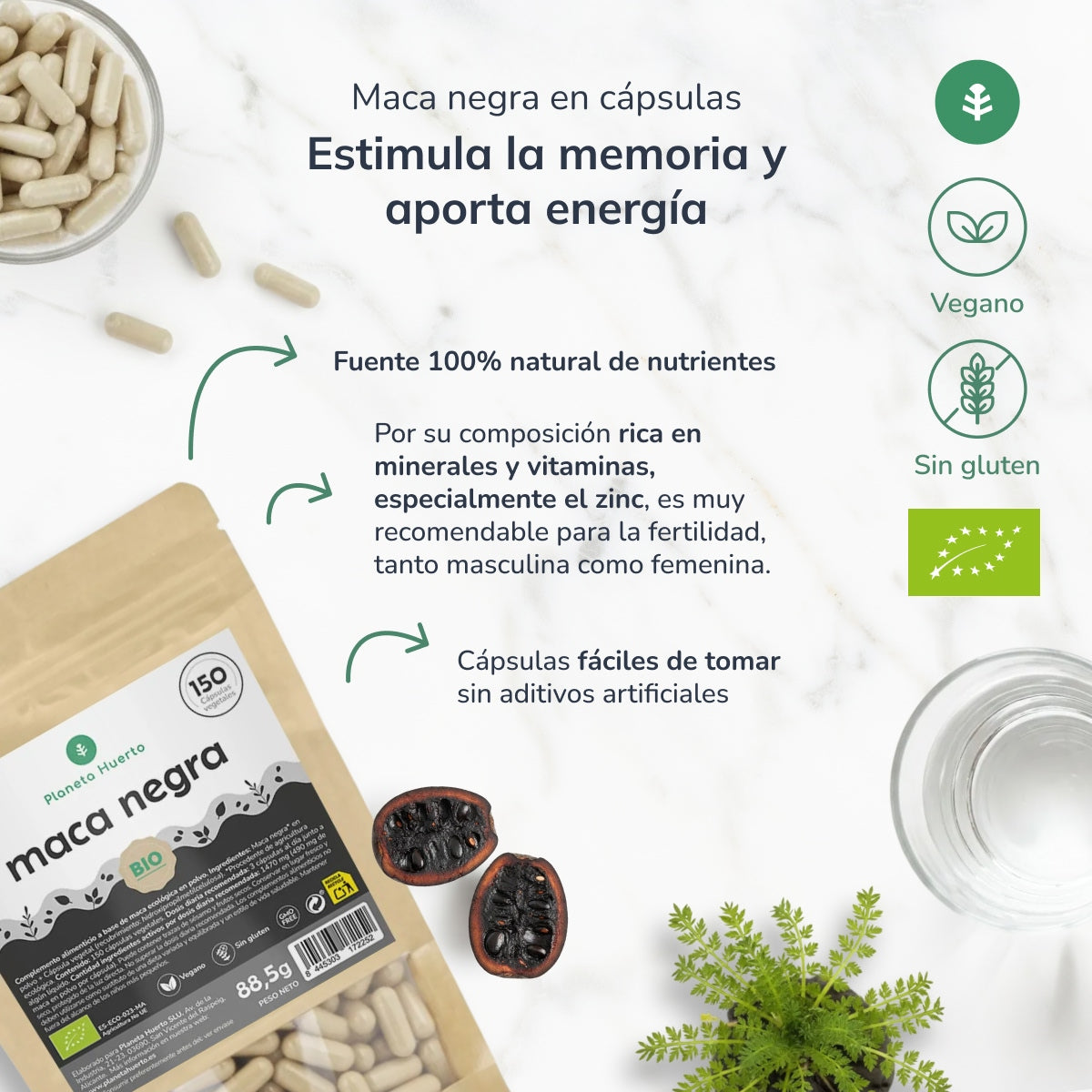 ORGANIC Black Maca Planeta Huerto 150 cápsulas