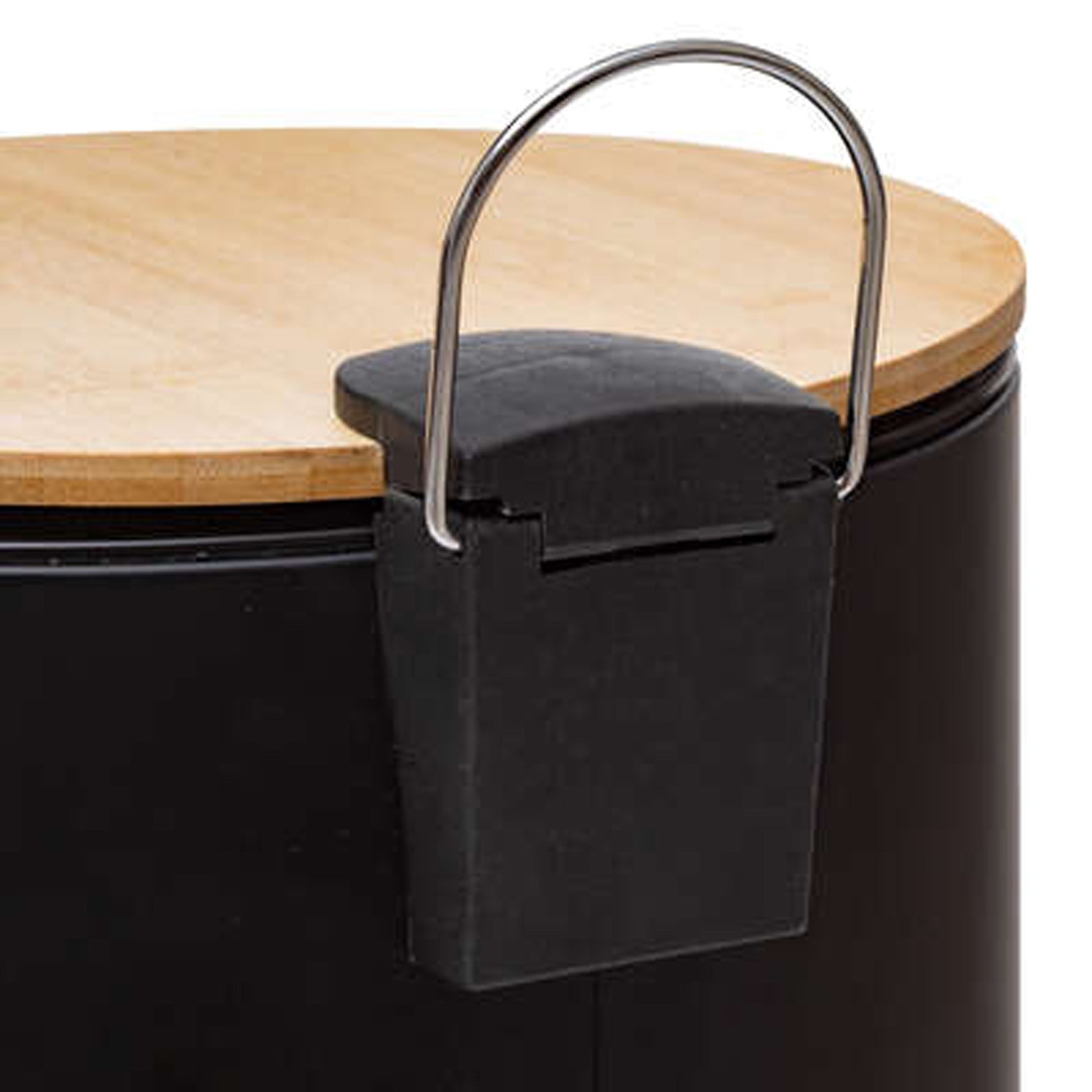 Cubo Pedal 20l  Con Tapa De Bambú  Negro