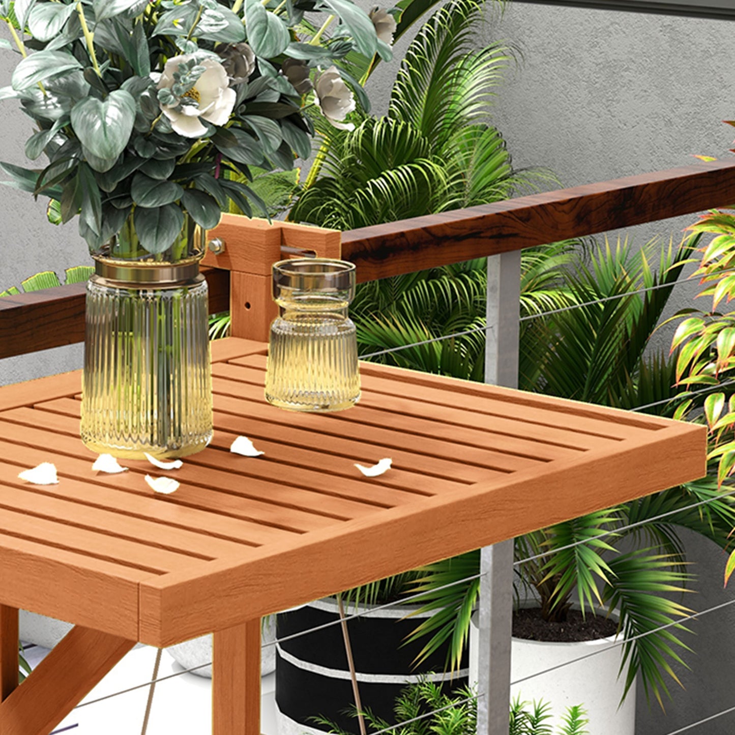 Outsunny Mesa Colgante De Balcón Plegable De Madera 68x65x40,5-55 Cm Natural_3
