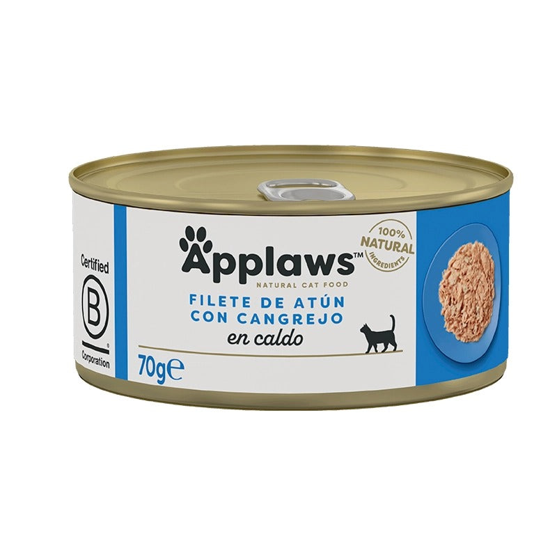 Ração natural húmida para gatos, sem cereais. Atum e caranguejo em lata - Applaws Cat 70g