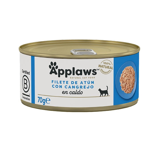 Ração natural húmida para gatos, sem cereais. Atum e caranguejo em lata - Applaws Cat 70g