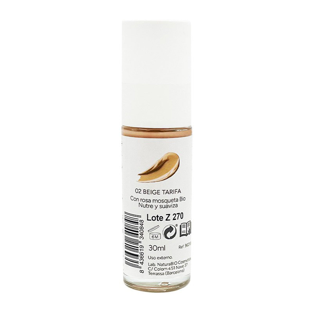 Maquilhagem Fluida 02 Bege Tarifa, Acabamento Impecável, Com Rosa Mosqueta e Manteiga de Karité, NaturaBio Cosmetics, 30ml