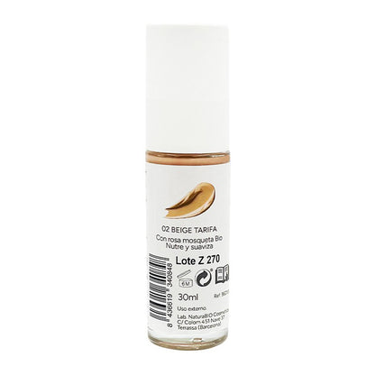 Maquilhagem Fluida 02 Bege Tarifa, Acabamento Impecável, Com Rosa Mosqueta e Manteiga de Karité, NaturaBio Cosmetics, 30ml