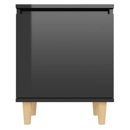 Mesita Noche Con Patas Madera Pino Negro Brillante 40x30x50 Cm_4