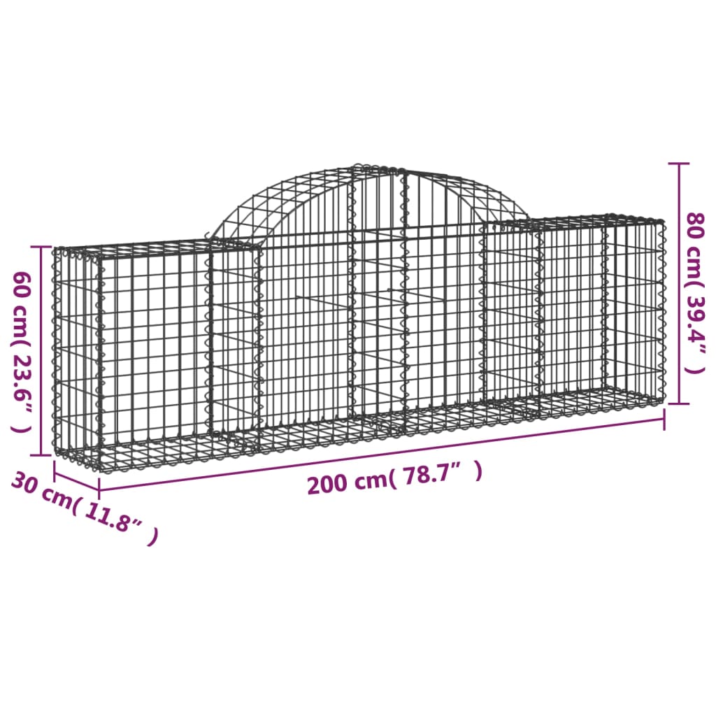 Cestas De Gaviones 7 Uds Forma De Arco Hierro 200x30x60/80 Cm_5
