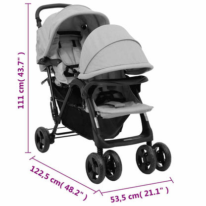 Vidaxl Carrito Para Gemelos Tandem De Acero Gris Claro_2