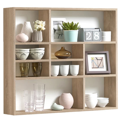 Fmd Estantería De Pared Con 9 Compartimentos Color Roble / Vetonek_0
