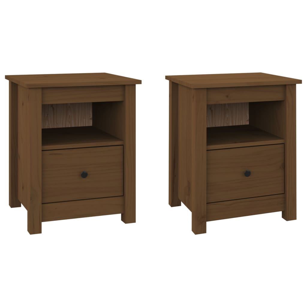 Mesitas De Noche 2 Uds Madera De Pino Marrón Miel 40x35x49 Cm_0