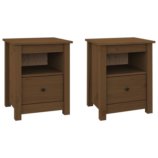 Mesitas De Noche 2 Uds Madera De Pino Marrón Miel 40x35x49 Cm_0