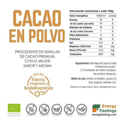 Cacau em pó biológico: (500 g) Embalagem XL