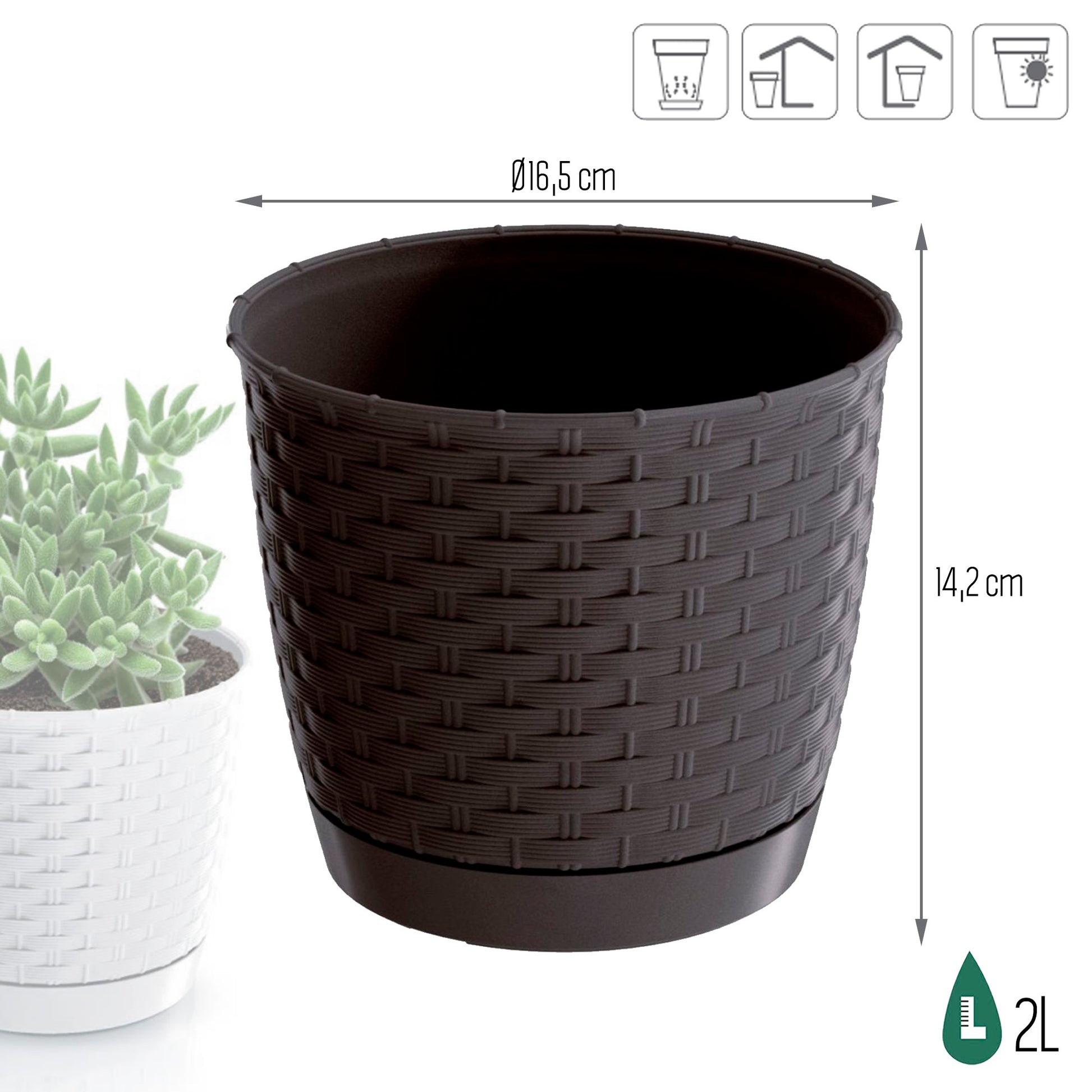 Maceta Ratolla Round 2l., Dimensiones (mm) 165x165x142, Color Ocre Oscuro