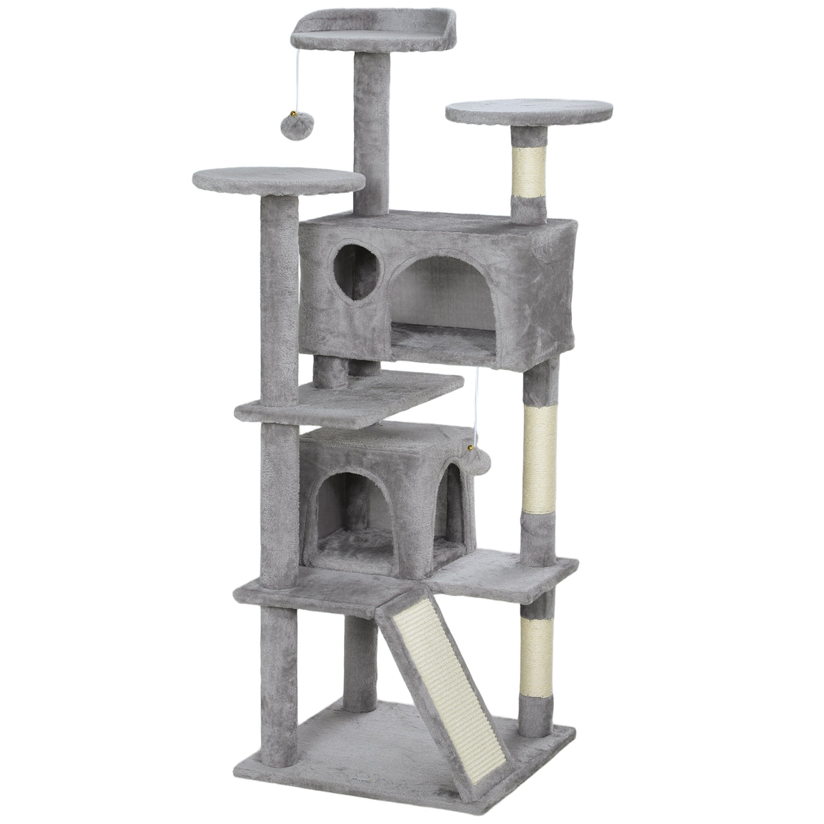 Pawhut Rascador Para Gatos Altura 138 Cm Con Postes De Sisal Hamacas Gris Claro_1