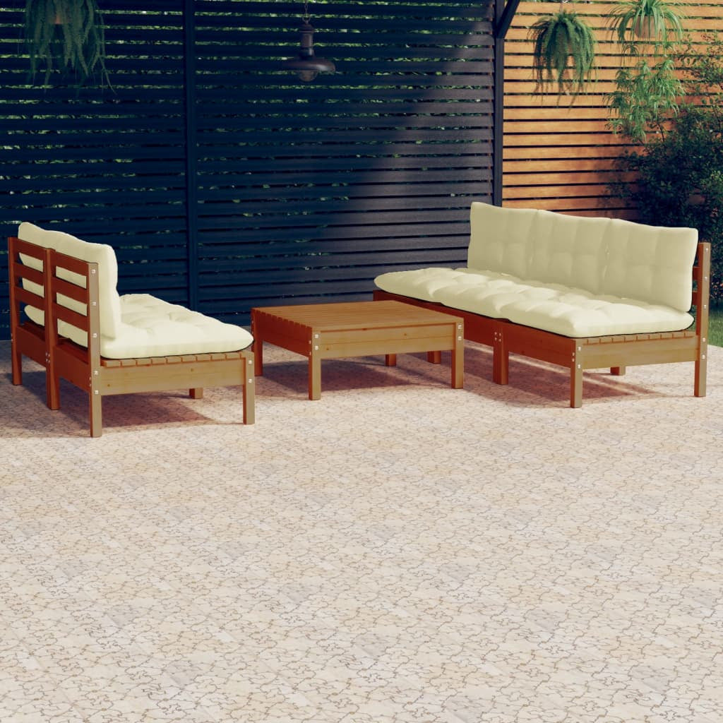 Vidaxl Muebles De Jardín 6 Piezas Cojines Madera De Pino Crema_1