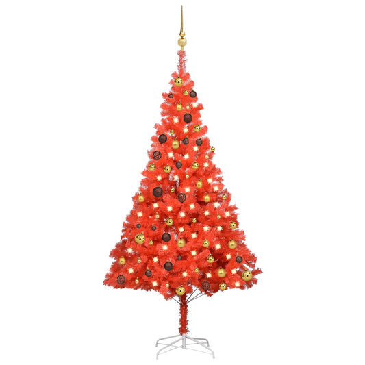 Vidaxl Árbol De Navidad Preiluminado Con Luces Y Bolas Rojo 180 Cm_0