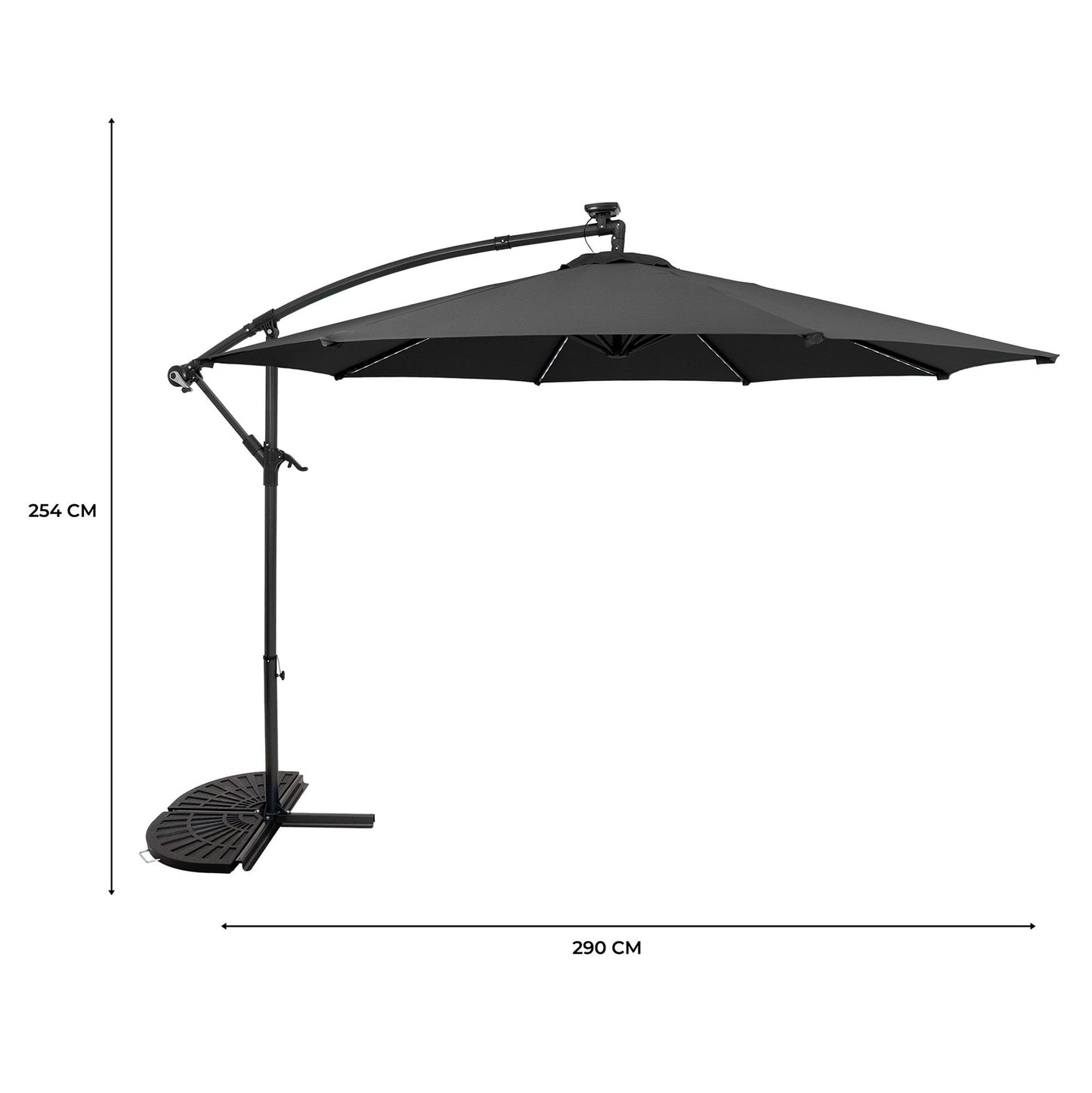 Parasol Excéntrico Led De 3 M Con Base De Medio Abanico – Gris_4