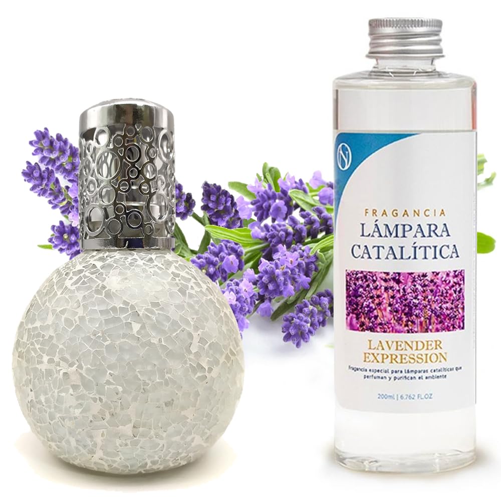Lámpara Catalítica Mosaico Blanco + Aroma Lavender Expression 500ml - Elimina Malos Olores, Impurezas Y Perfuma_0