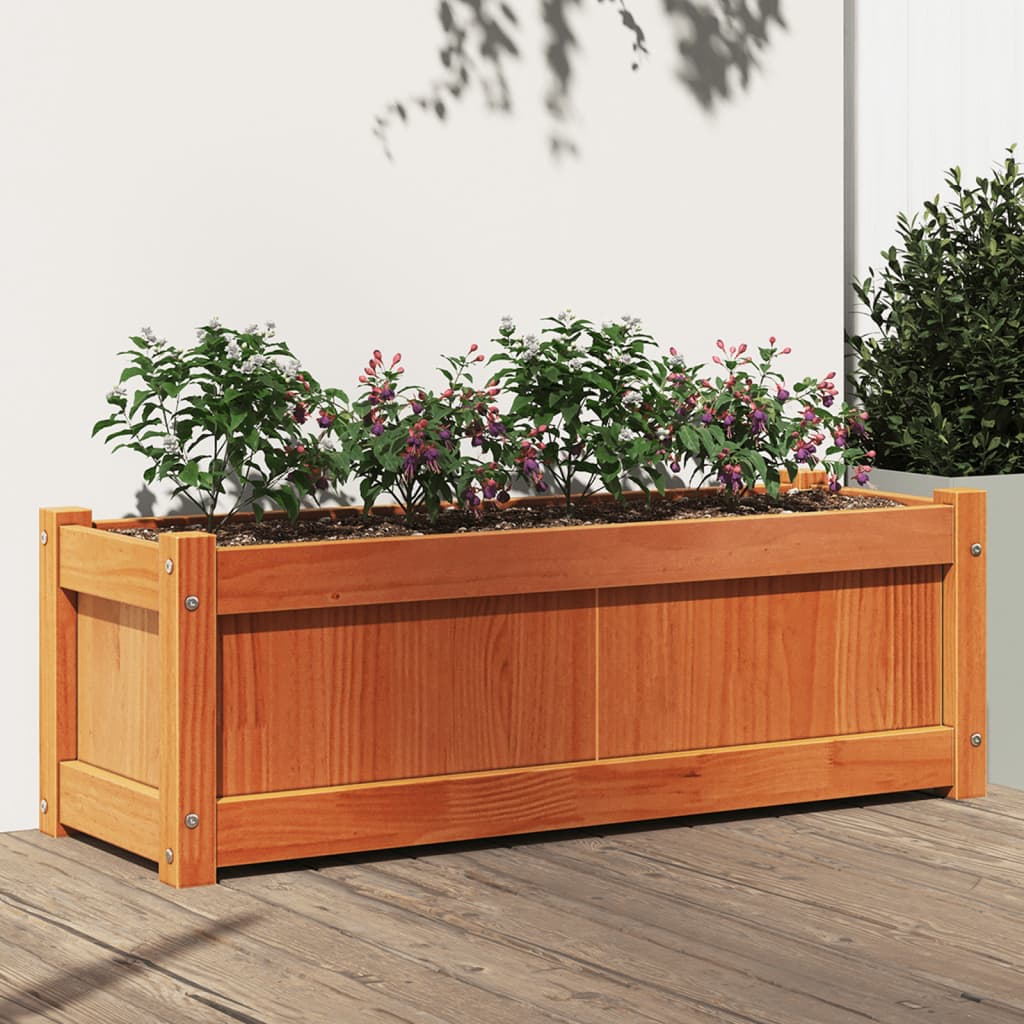 Jardinera Exterior Madera Maciza Pino Marrón Cera 90x31x31 Cm_1