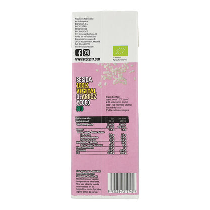 Pack de 6 Bebidas Vegetais Biológicas de Arroz e Coco sem adição de açúcar, Ecocesta, 1L