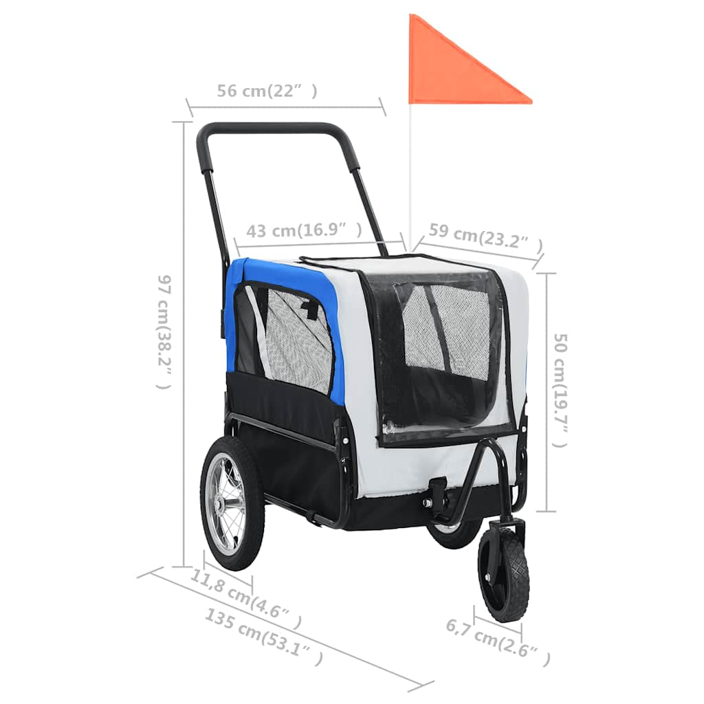 Vidaxl Remolque De Bicicleta Para Mascotas Cochecito 2 En 1 Gris Azul_2