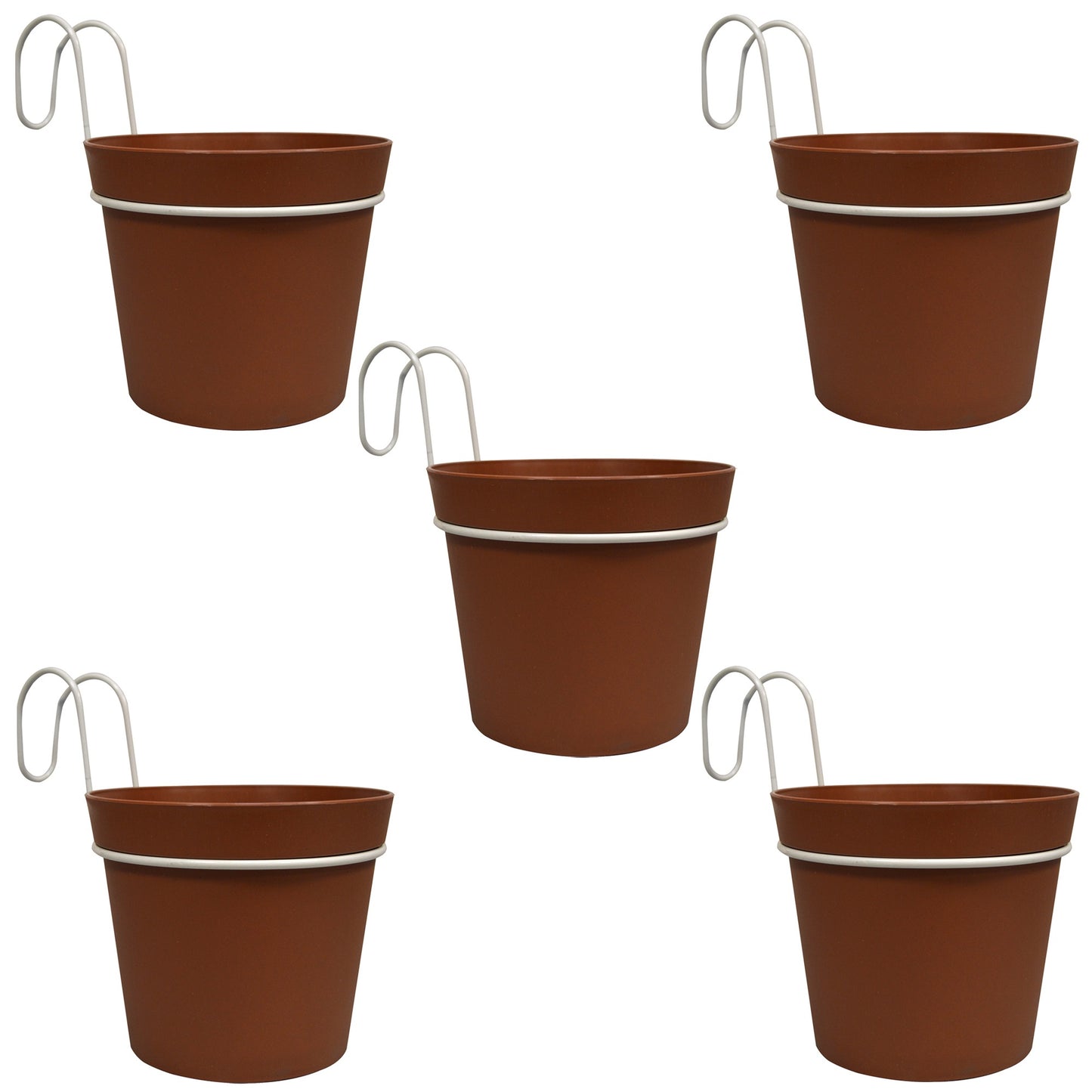 5 Macetas Cilíndricas Ø 12 Cm Con Ganchos, De Polipropileno Terracota_0
