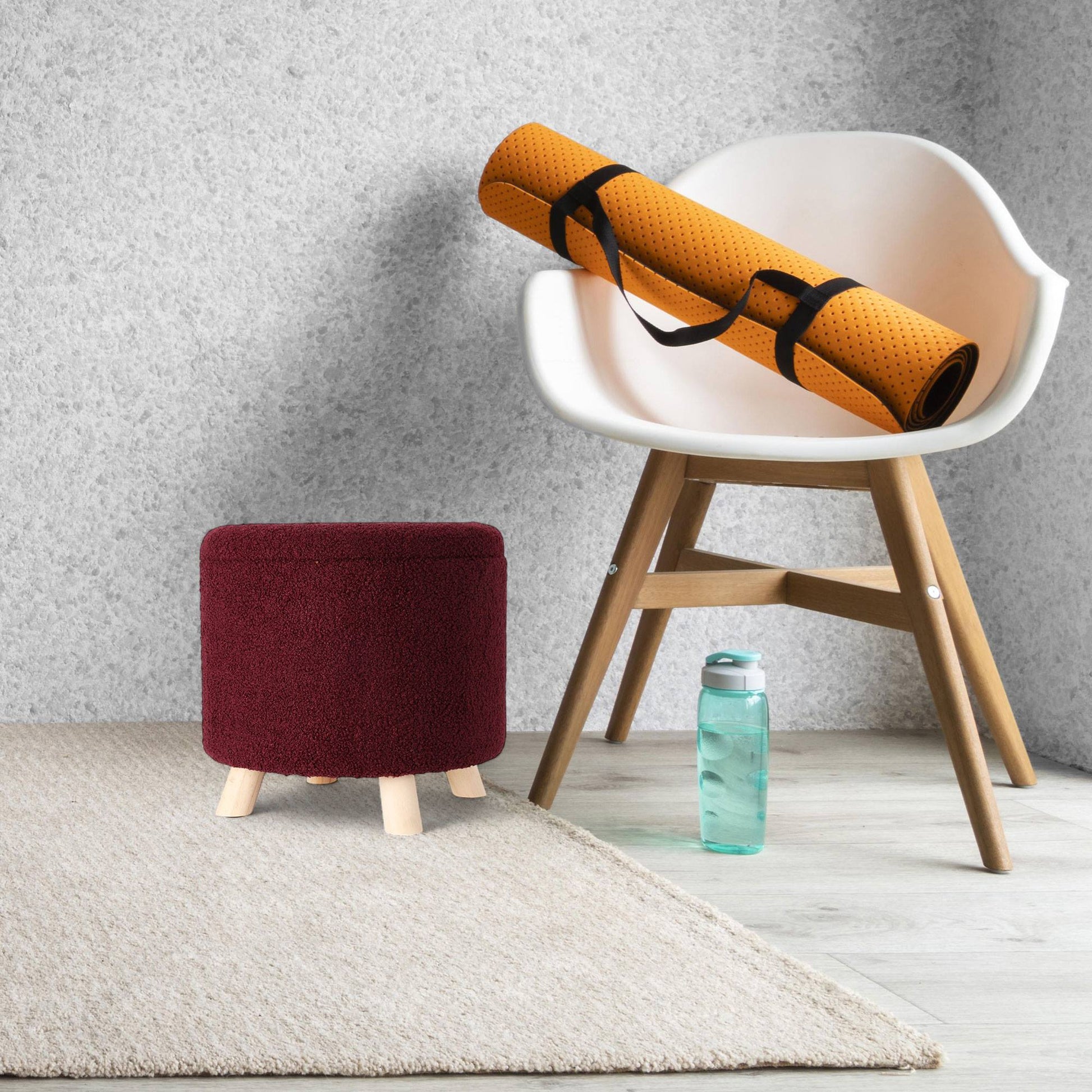 Well Home Taburete De Almacenamiento 100% Poliéster Ø40x37cm De 18l Color Burdeos_2