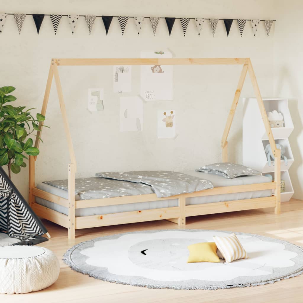 Estructura De Cama Para Niños Madera Maciza De Pino 90x200 Cm / Vetonek_0
