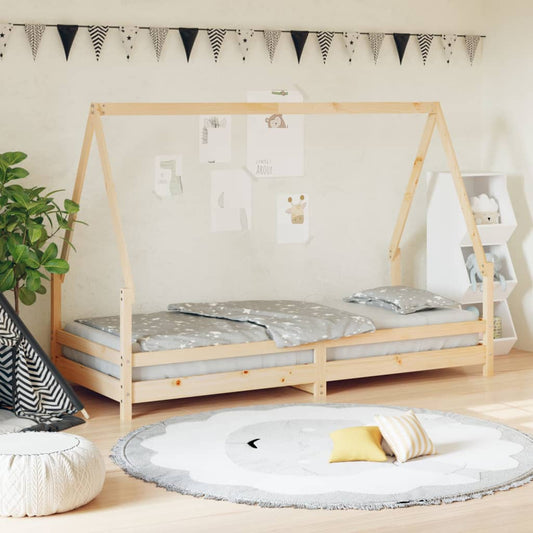 Estructura De Cama Para Niños Madera Maciza De Pino 90x200 Cm / Vetonek_0