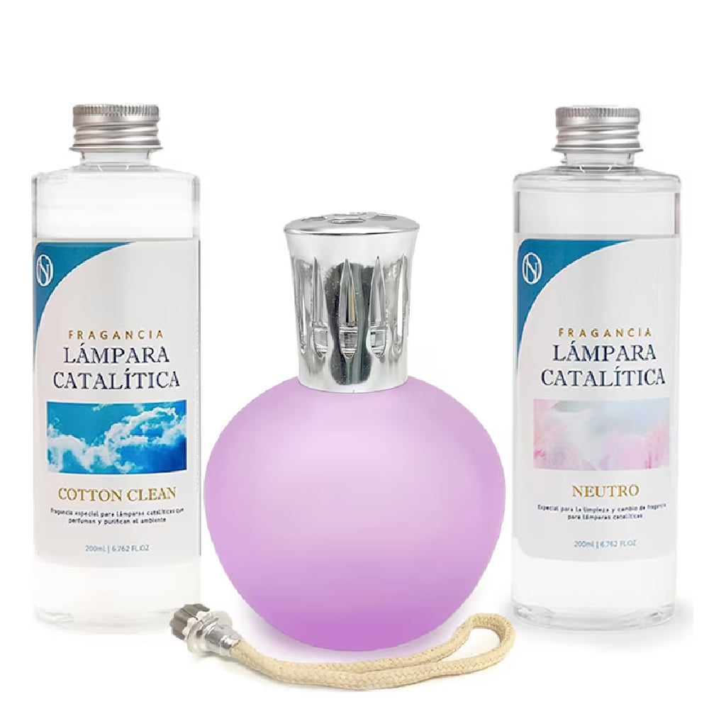 Pack Ahorro Lámpara Catalítica Fucsia Mate + Fragancia Cotton Clean 200ml + Limpiador Neutro 200ml + Mecha Repuesto_0