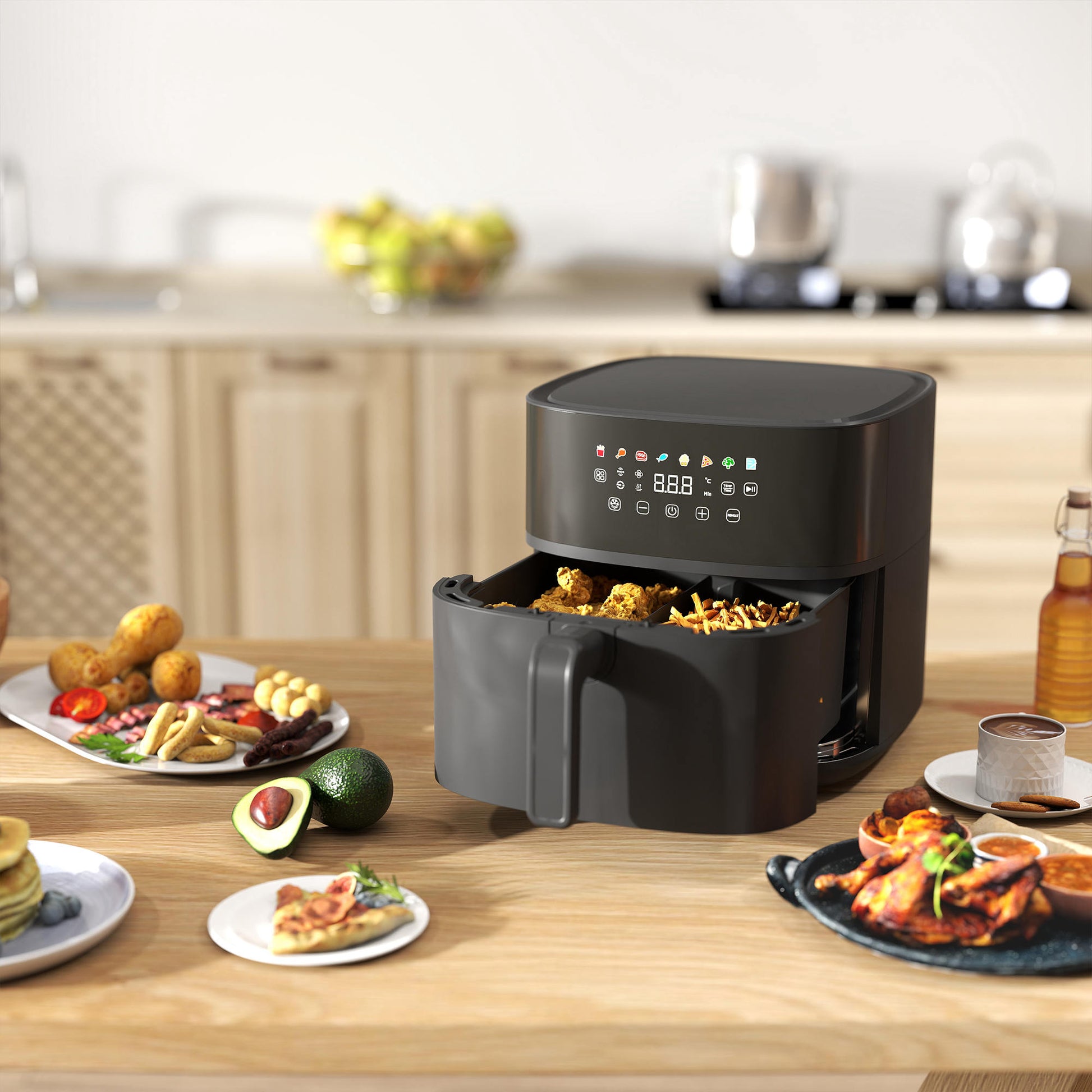 Homcom Freidora De Aire 8 L 1700 W Circulación De Aire Caliente A 360° Negro_3