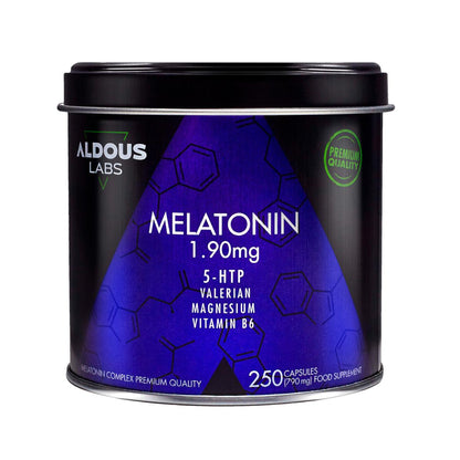 Melatonina com Magnésio, 5-HTP, Valeriana e Vitamina B6, 250 cápsulas. Aldous Labs