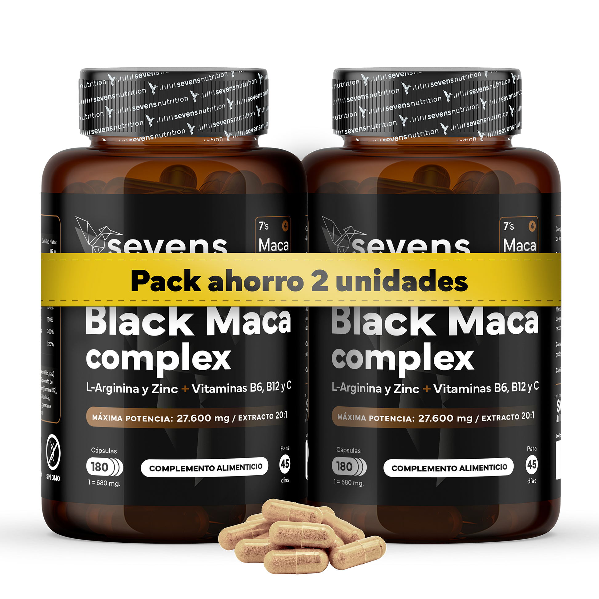Pack 2x Maca Negra Con L-arginina Y Zinc + Vitaminas B6, B12 Y C. Reduce El Cansancio Y Aumenta Energía_0