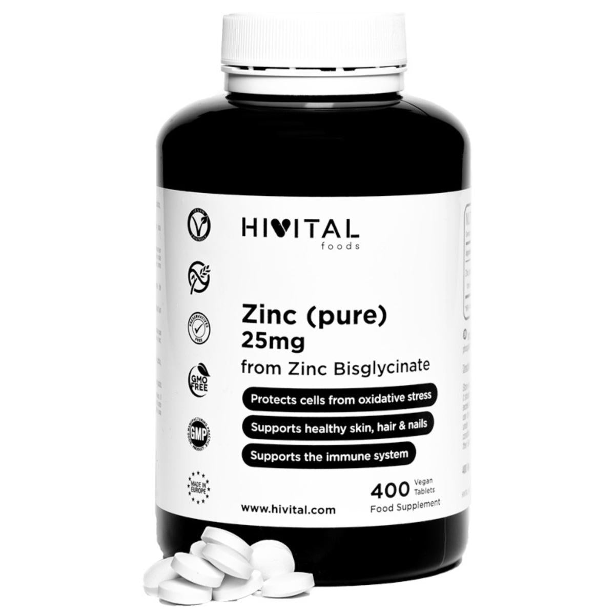 Bisglicinato de zinco 25 mg 400 comprimidos vegan Hivital