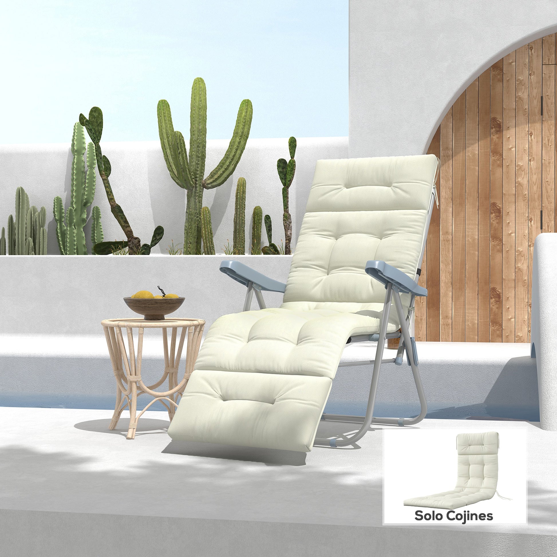 Outsunny Cojín Para Tumbona De 1 Plaza 200x60x13 Cm Para Jardín Terraza Crema_1