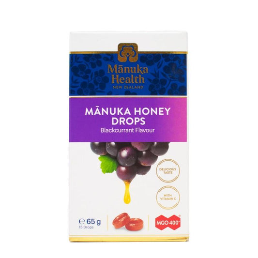 Rebuçados de mel de Manuka e groselha preta (MGO 400+) 15 unidades 65 gr