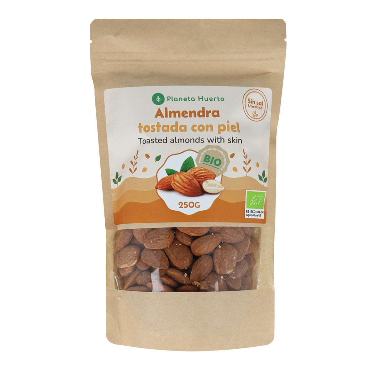 Amêndoas torradas com pele sem sal ECO Planeta Huerto 250 g