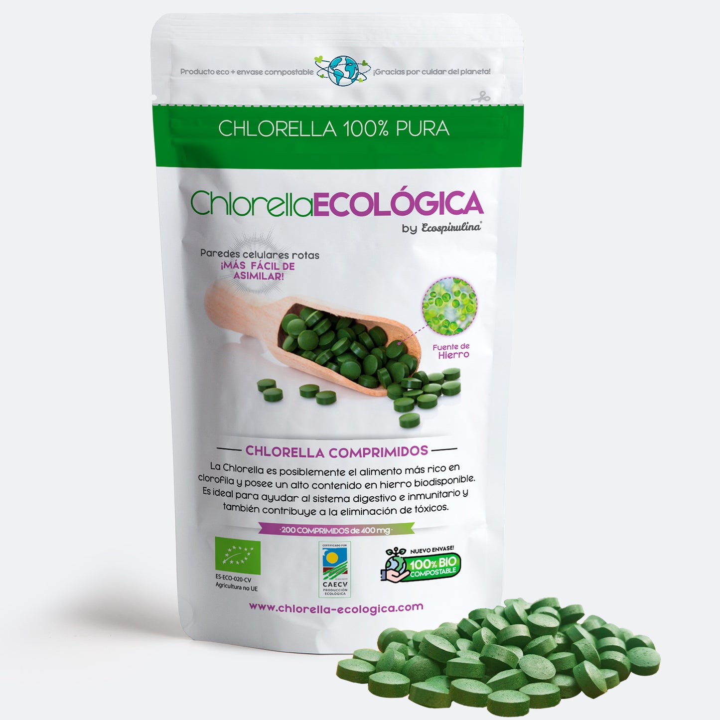 Chlorella Ecológica De Pared Celular Rota Ecospirulina 200 Comprimidos_0