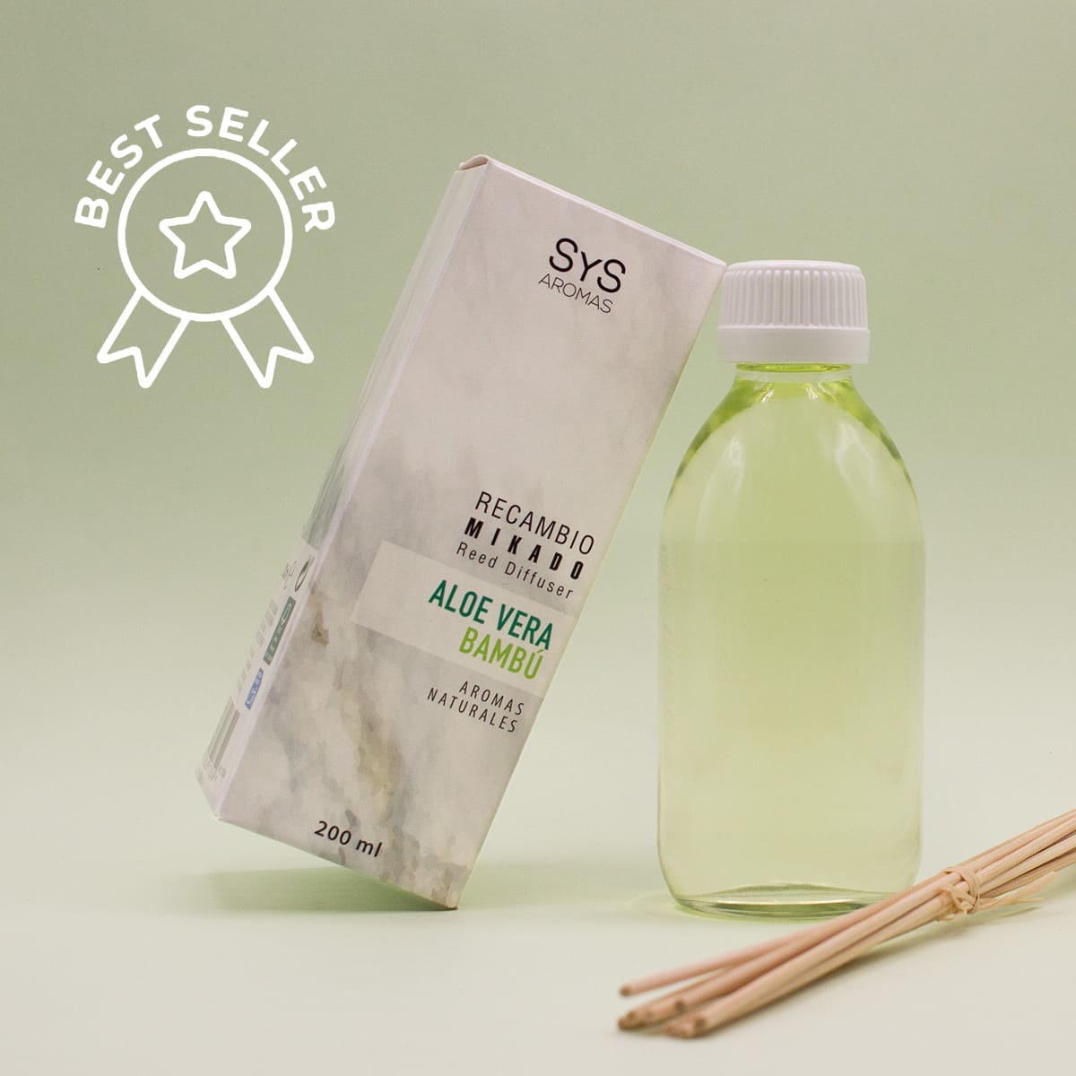 Recambio Mikado Aloe Vera y Bambú 200 ml con Varillas | Aroma Fresco Natural | Refill Difusor | Larga Duración_1