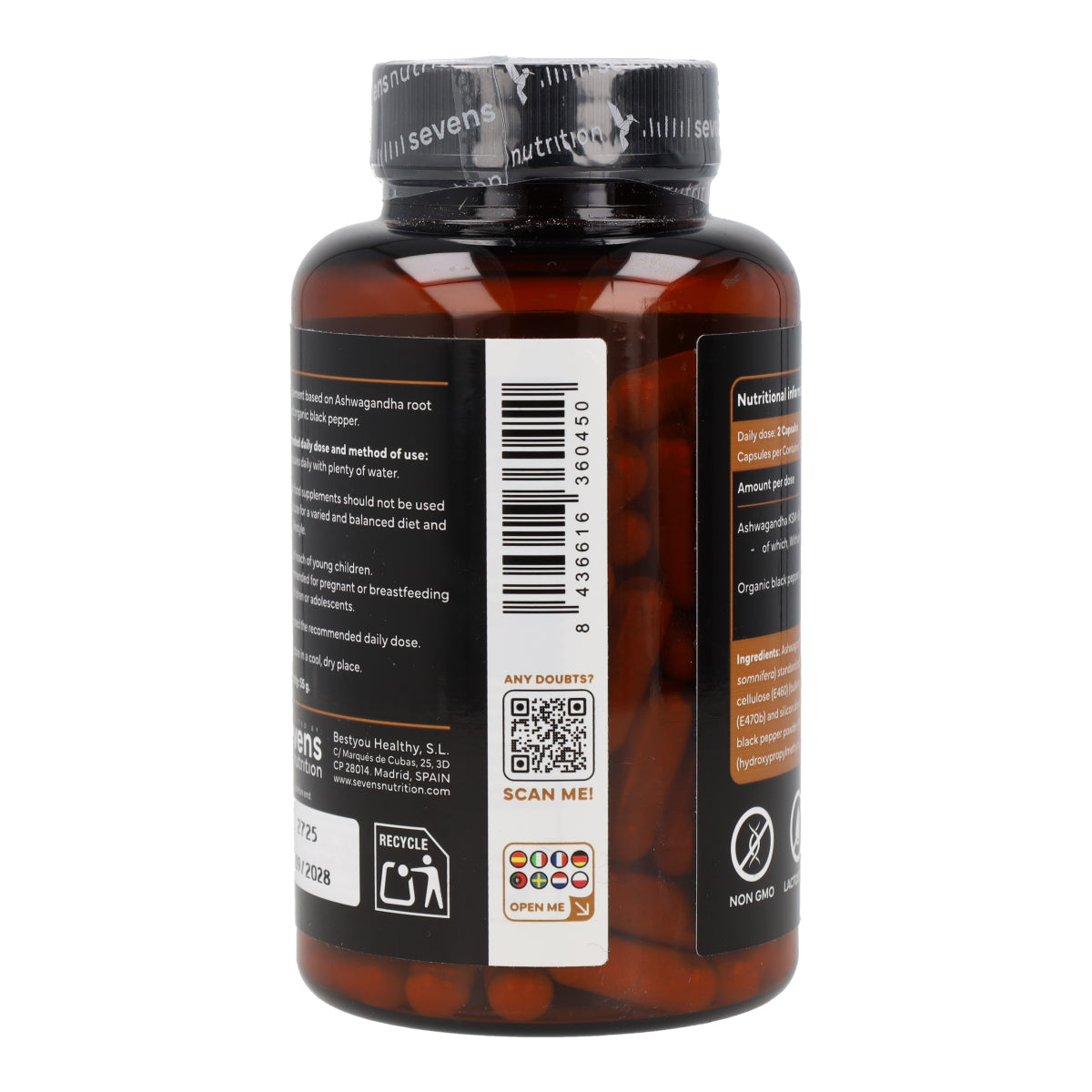 Ashwagandha KSM 66 Complex con Pimienta Negra Sevens Nutrition 120 cápsulas