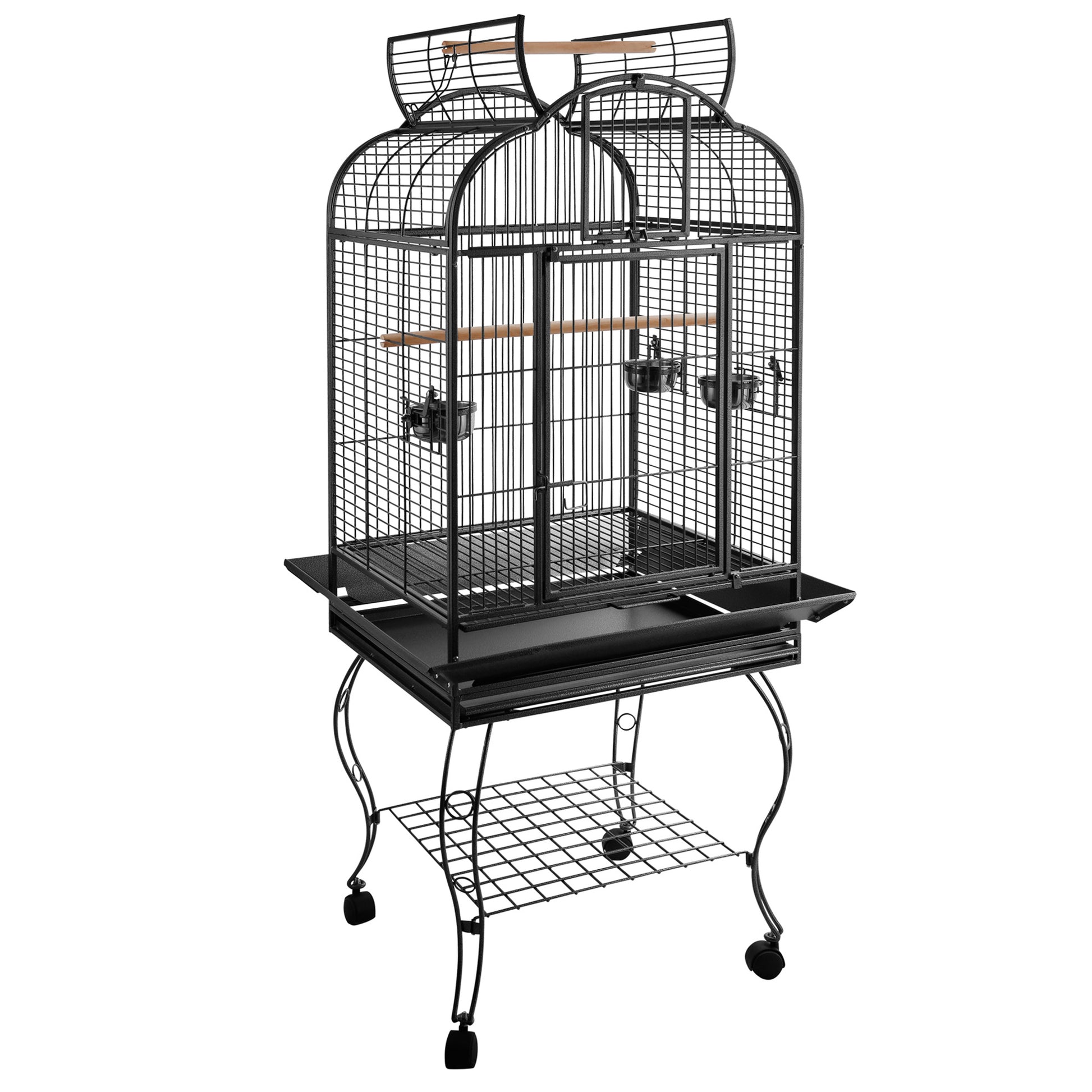 Pawhut Jaula De Pájaros Pajarera Con 2 Puertas Perchas Bandeja Ruedas 75x69x159_0