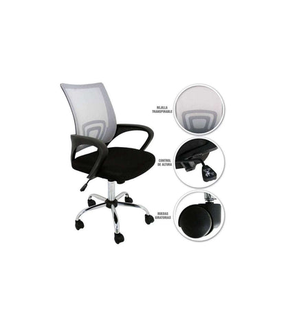 Silla Despacho Giratoria Martina Tapizada En Tejido Transpirable Gris/negro. Alto: 88-98,_2