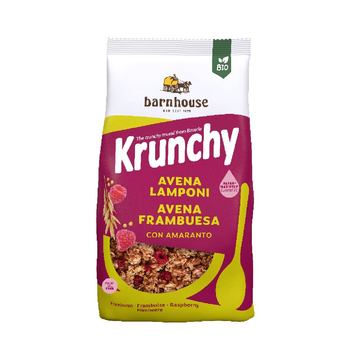 Muesli Barnhouse de aveia crocante, framboesa e aronia, 375 g