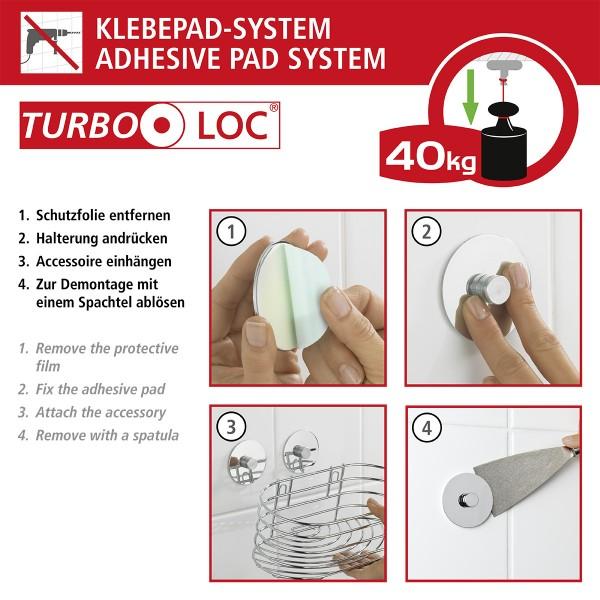 Suporte para escova de sanita de parede Wenko Turbo Loc, aço inoxidável, fixação sem perfuração