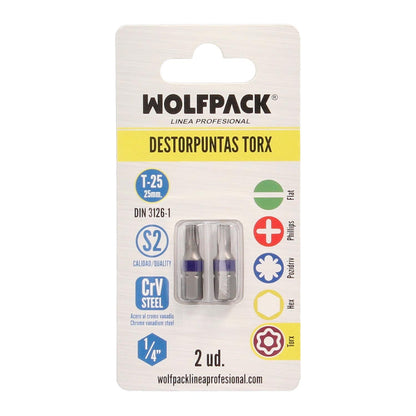 Puntas Destornillador Torx 25 Inviolable (2 Piezas). Acero S2 Al Cromo Vanadio. Puntas Hexagonales, Destorpuntas,_2