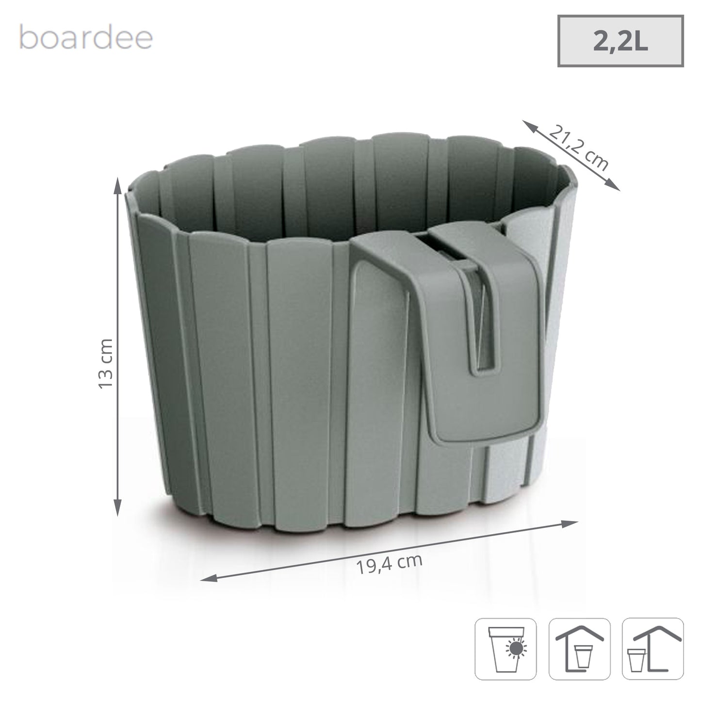 Maceta Boardee Hook 2,2l., Dimensiones (mm) 194x212x130, Color Gris Piedra_2