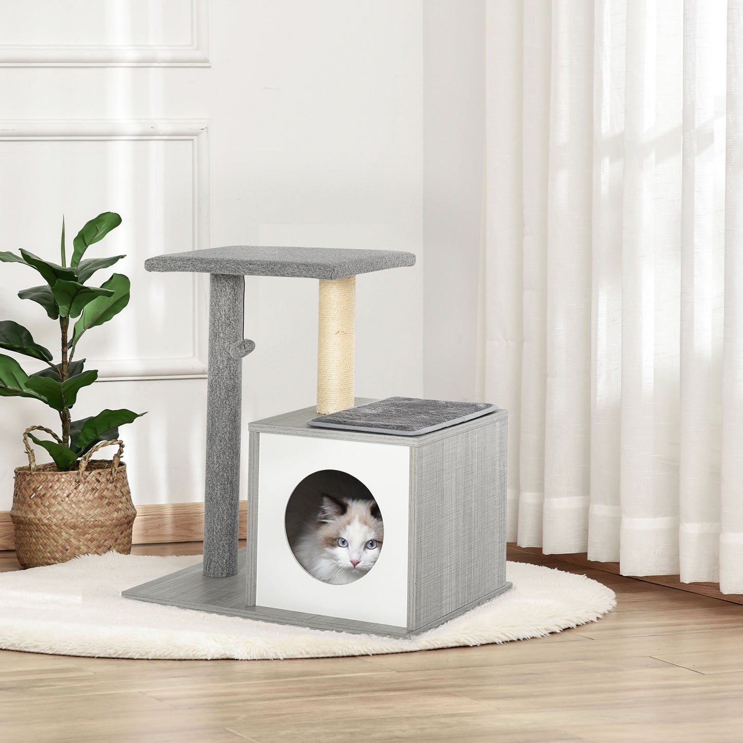 Pawhut Árbol Para Gatos 59x39x62 Cm De 3 Niveles Con Plataformas Postes Cueva_1