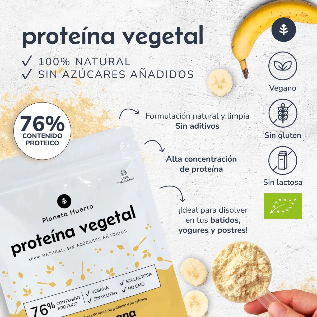 Proteína Vegetal Biológica 76% Banana Planeta Huerto 500 g