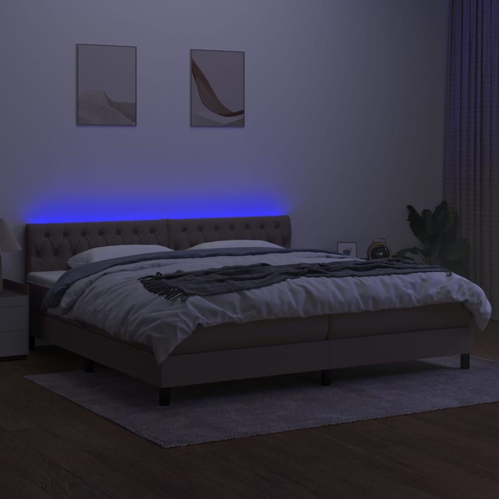 Cama Box Spring Colchón Y Luces Led Tela Gris Taupe 200x200 Cm / Vetonek_3